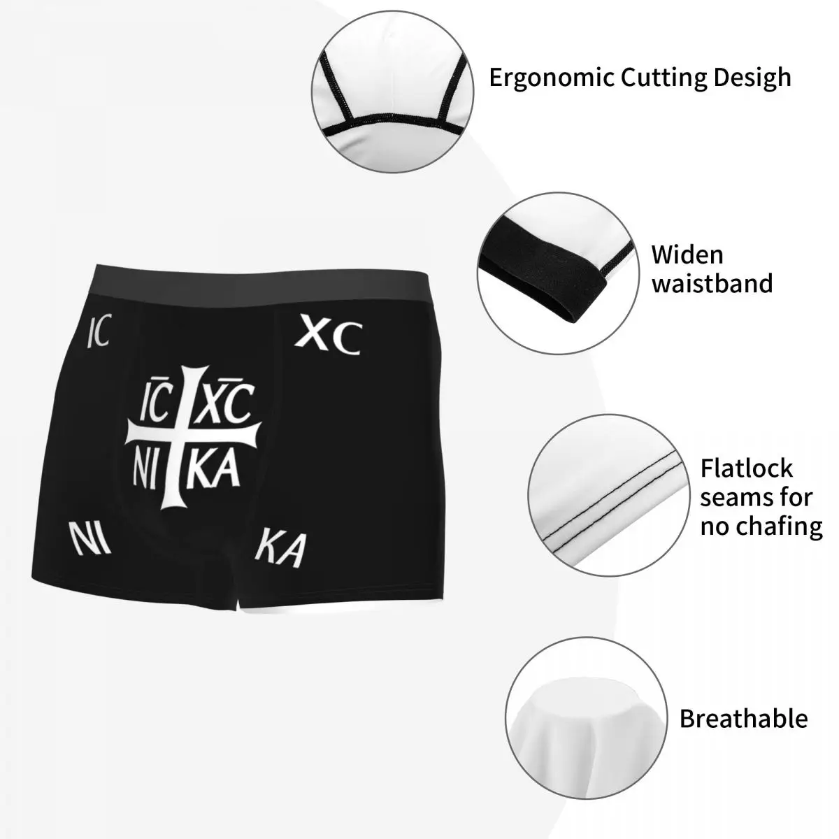 Boxer Underpants Shorts IC XC NIKA Cross Christian Orthodox Jesus Chris Panties Men's Breathable Underwear for Homme Man Gift