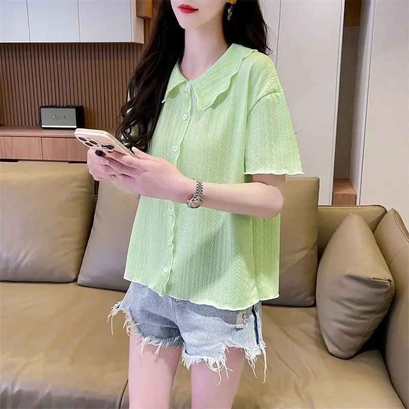 

DAYIFUN-New Unique T-shirts Women's,Sweet Short Sleeve,Versatile Tops,2024 Summer,Korean,Loose,Lapel Tshirts,Female Tees