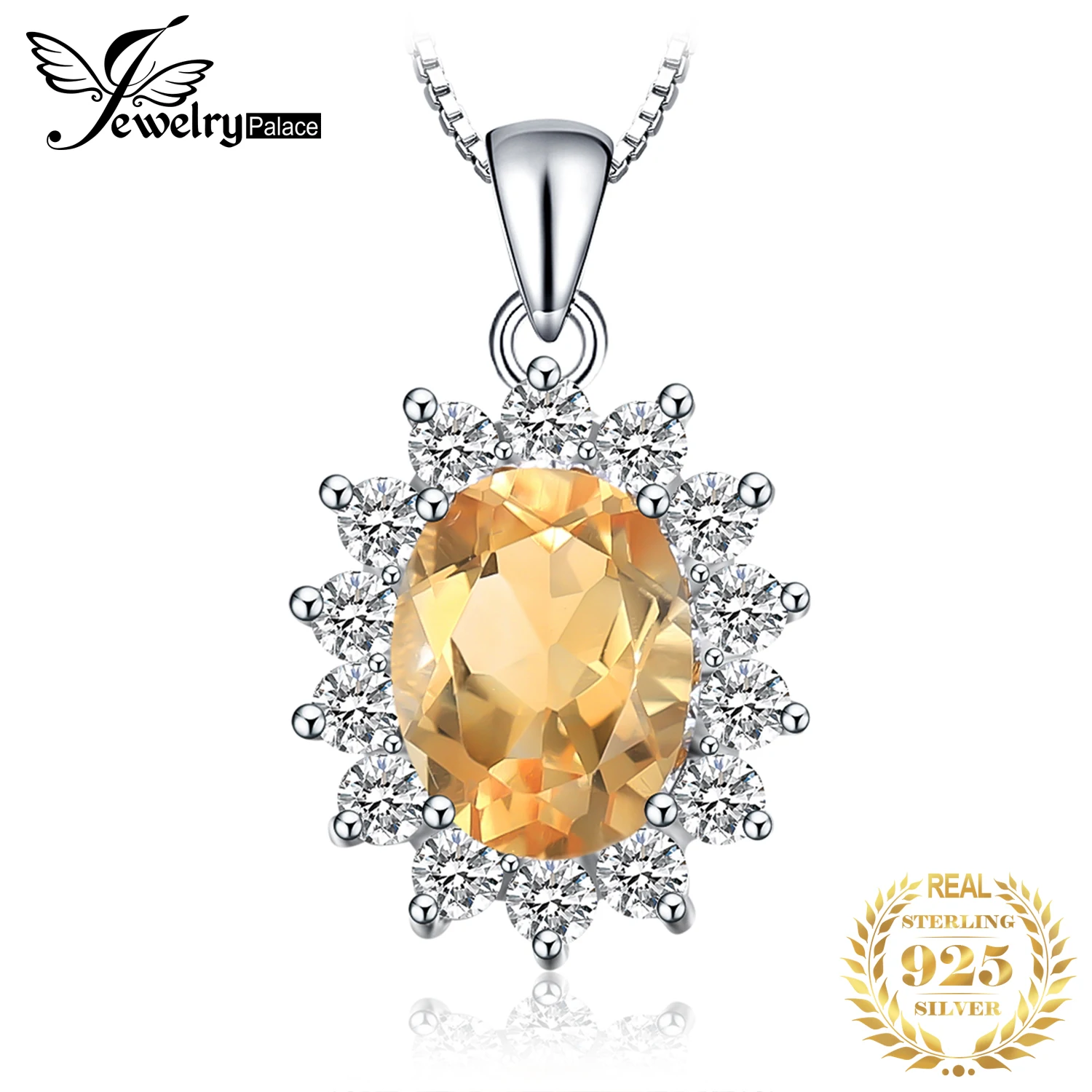 JewelryPalace Diana 1.8ct Oval Natural Citrine 925 Sterling Silver Pendant Necklace for Women Trendy Gift Fine Jewelry No Chain