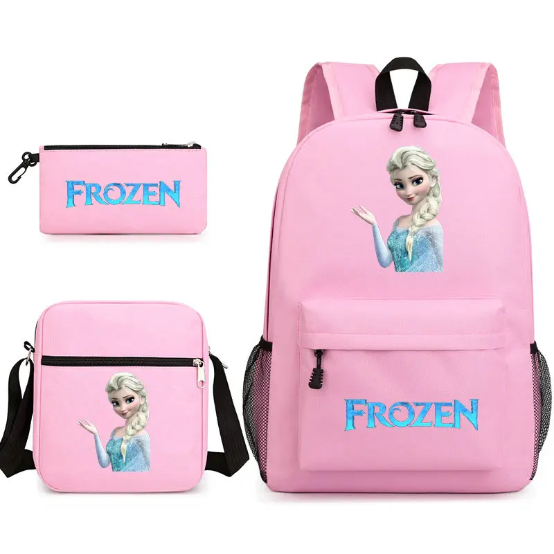 MINISO 3pcs Cartoon Frozen Backpack Boy Girls School Laptop Bag Teenager Shoulders Casual Travel Lightweight Daypack