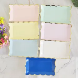 Macaron Color Rectangular Paper Plates Picnic Camping Paper Tray Happy Birthday Party Decor Stamping Gold Disposable Tableware