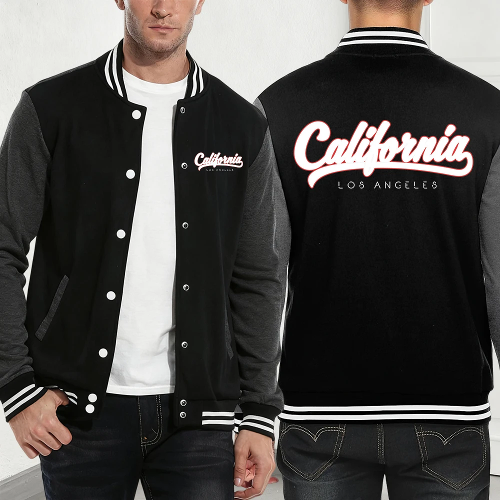 

California Los Angeles Letter Prints Jackets Mens Autumn Pocket Baseball Jersey Basics Fleece Warm Coats Street Loose Clothes