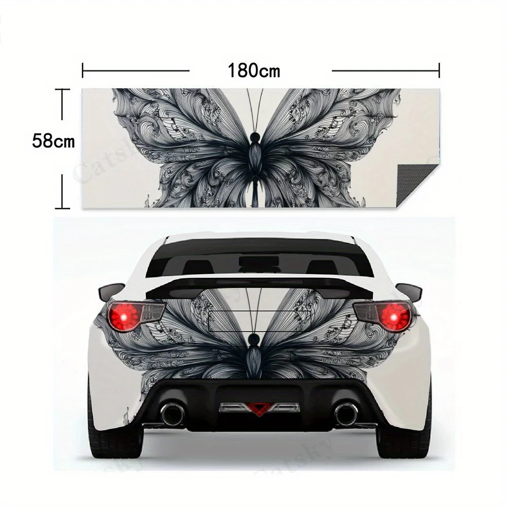 فراشة أنيقة باللونين الأبيض والأسود، ملصق فينيل لخلف السيارة، ملصقات فينيل ذاتية اللصق مقاومة للماء لذيل السيارة والمصد #5