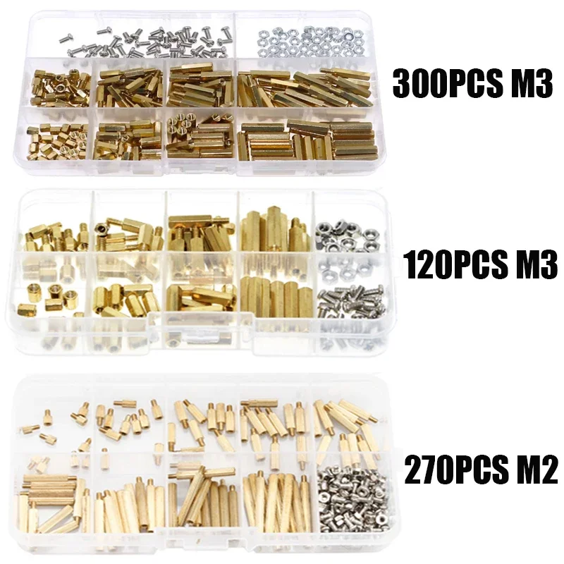 120/270/300pcs M2 M3 Male Female Brass Hex Column Standoff Support Spacer Pillar Screw Nut For PCB Board Assortment Kit