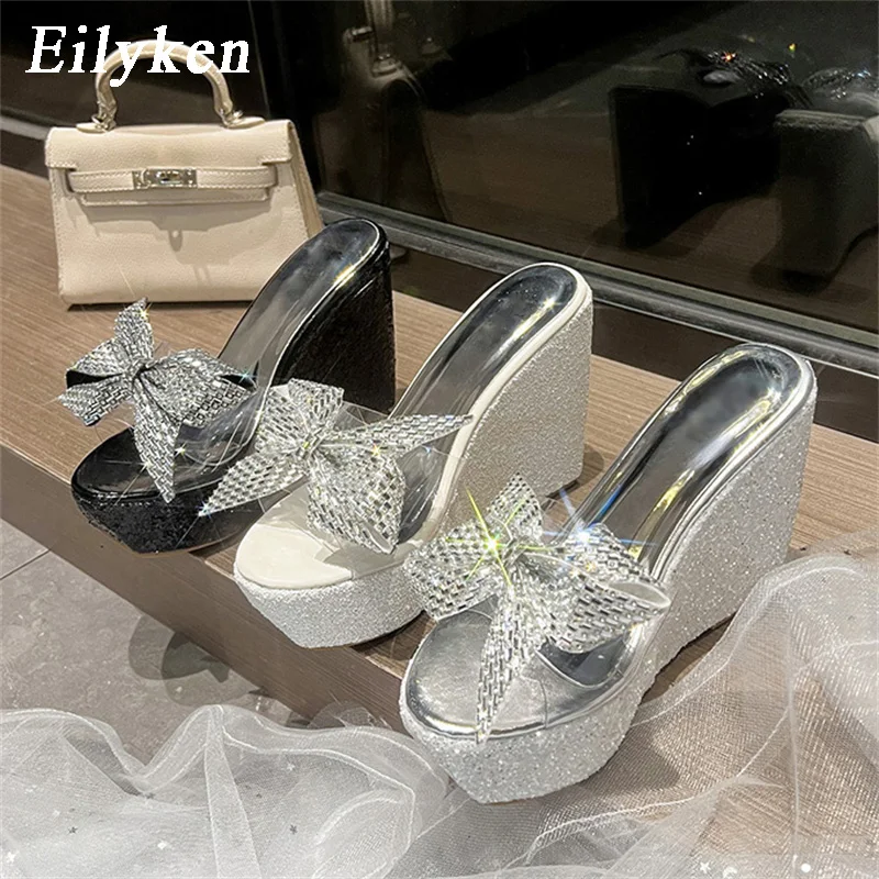 Eilyken Open Toe PVC Transparent Slippers Women Platform Wedges High Heels Sandals Summer Butterfly-Knot Party Shoes