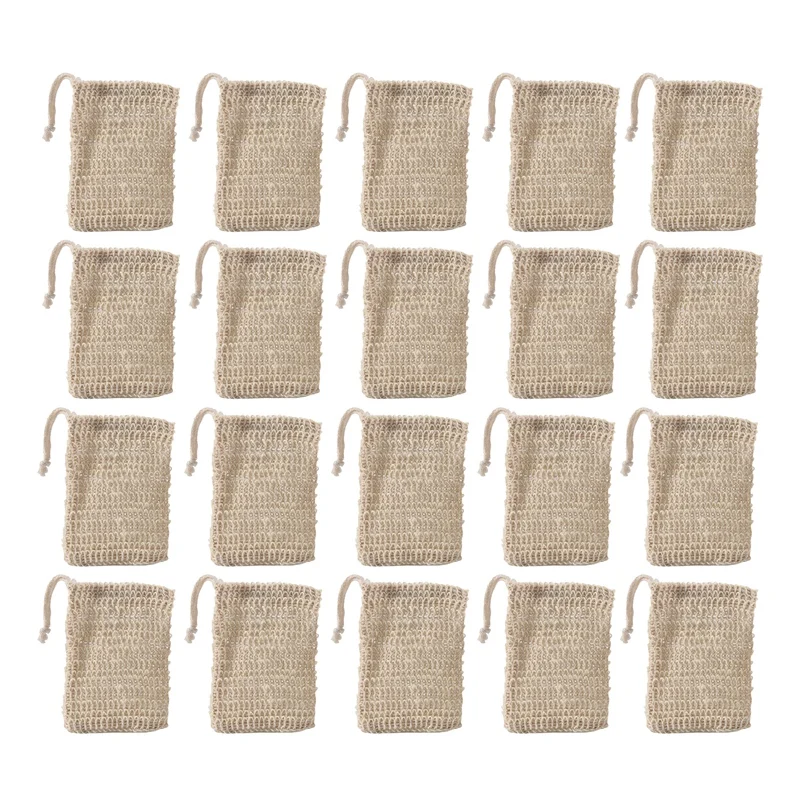 50Pcs Shower Bath Sisal Soap Bag Natural Sisal Soap Bag Exfoliating Soap Saver Pouch Holder