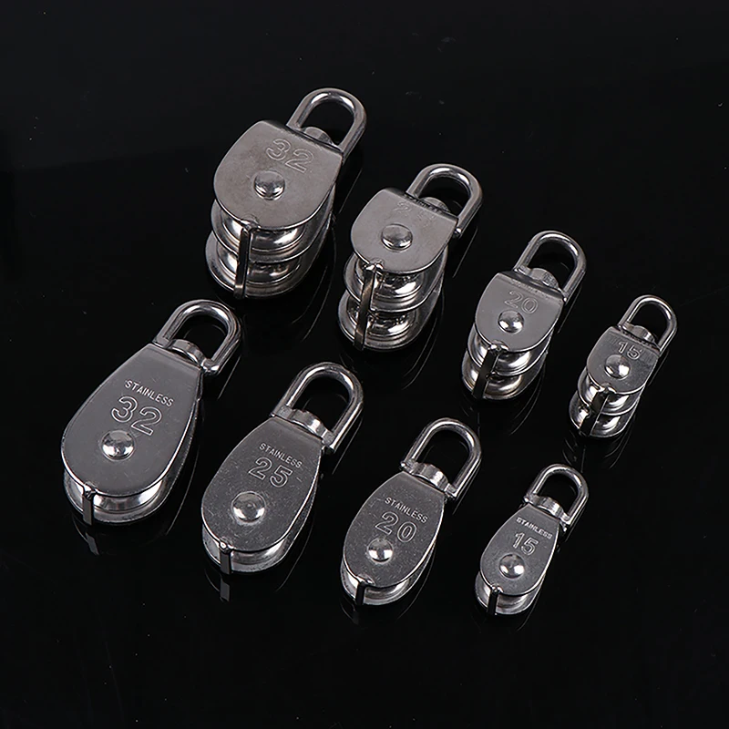 

1PC 304 Stainless Steel M15 M20 M25 M32 Single Wheel Swivel Lifting Rope Pulley Set Lifting Wheel Tools Double Pulley Block