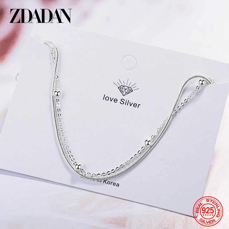 

ZDADAN 925 Silver Double Layers Bead Snake Chain Bracelet For Women Fashion Jewelry