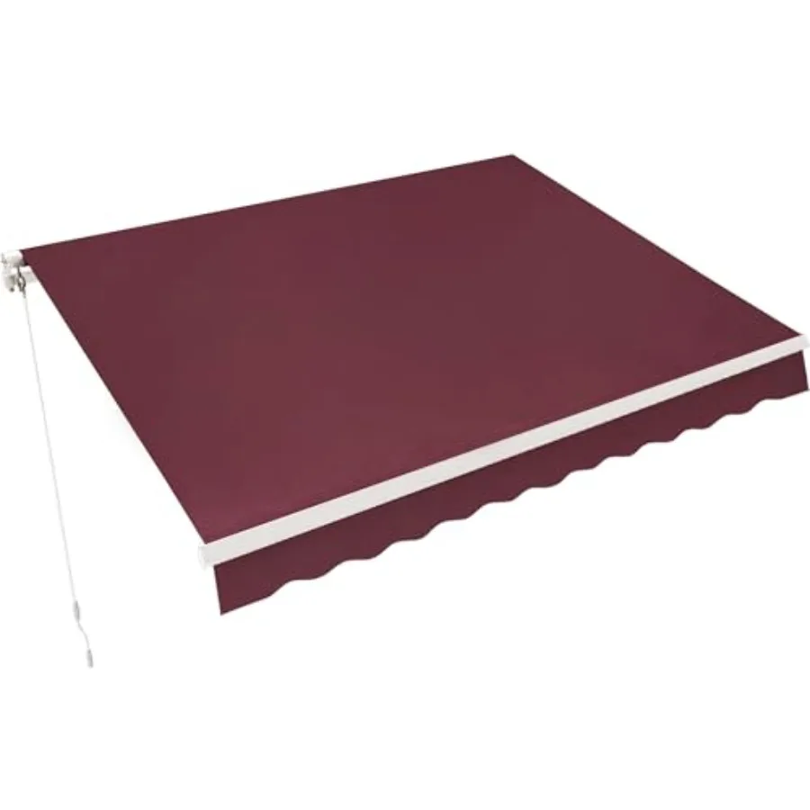 

Patio door awning for outdoor sunshade shelter, polyester fabric, beige, manual retractable design with UV protection and weath
