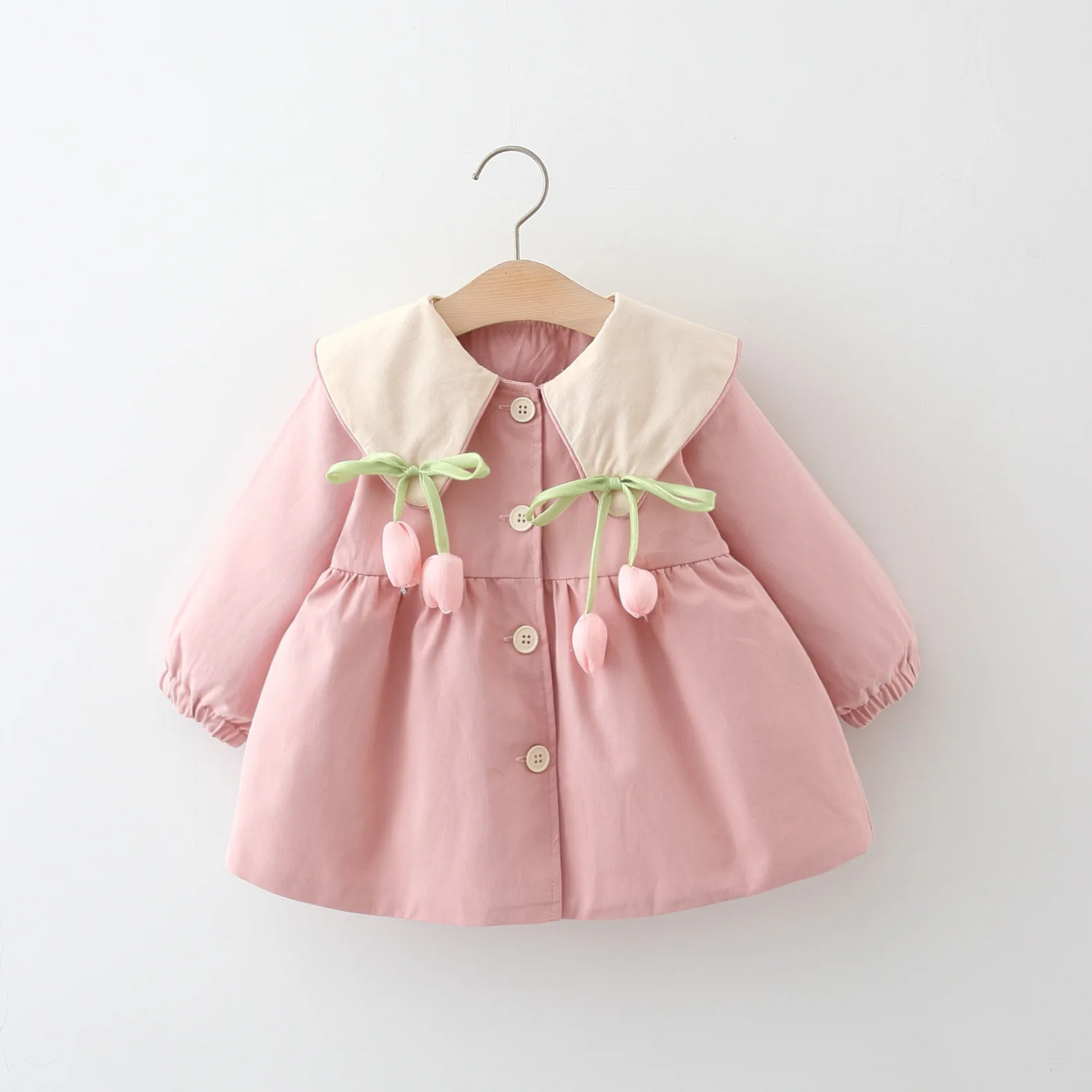 

Autumn 2024 new tulip coat with two collars girls jacket lapel trench medium and long