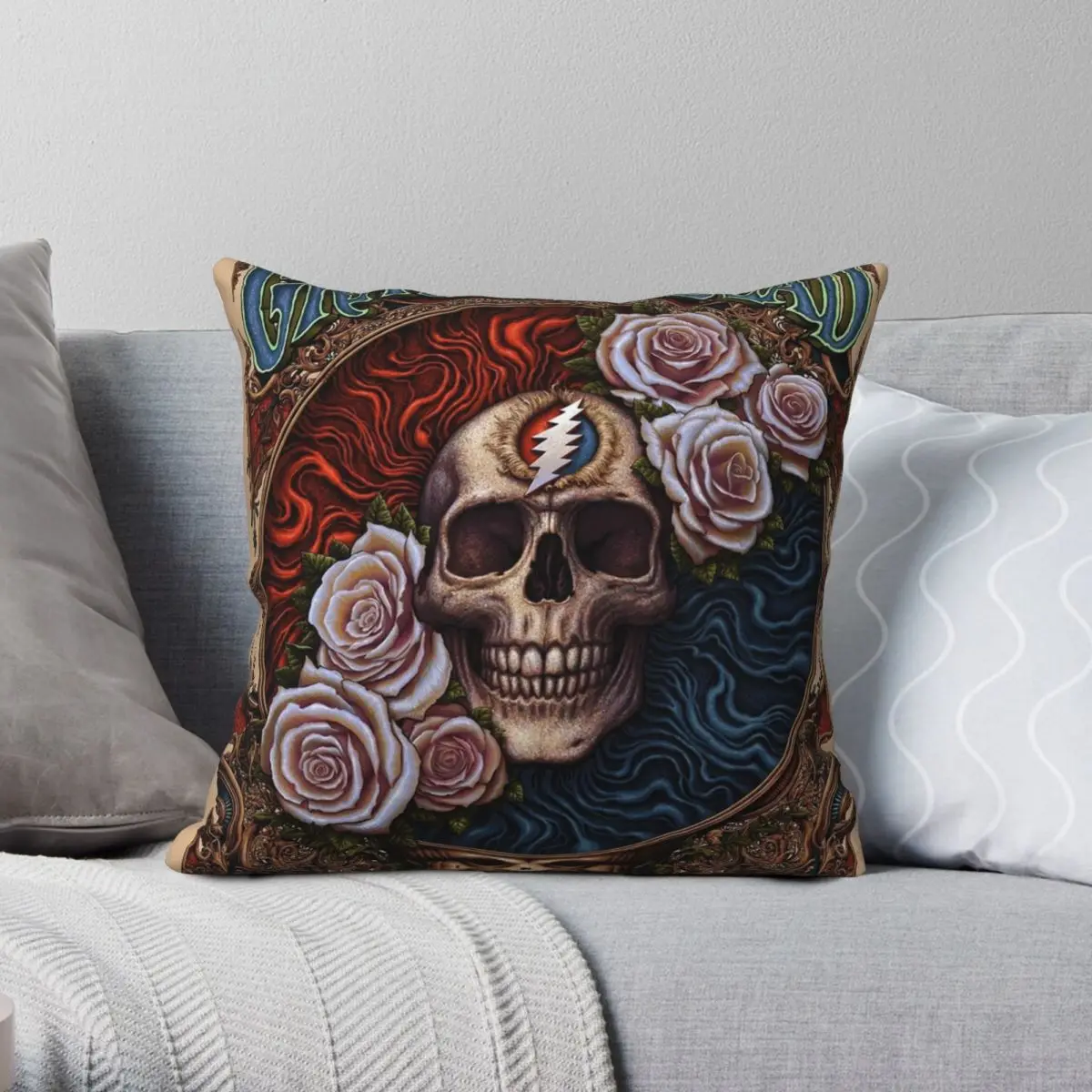 

Vintage Skull Square Pillowcase Polyester Linen Velvet Creative Zip Decor Home Cushion Cover