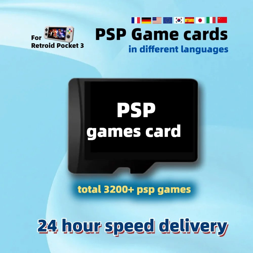 PSP TF Game Card For Retroid Pocket 3 Plus Flip RP3+ Language USA Europe Japan France Germany Italy Korea Spain China Custom