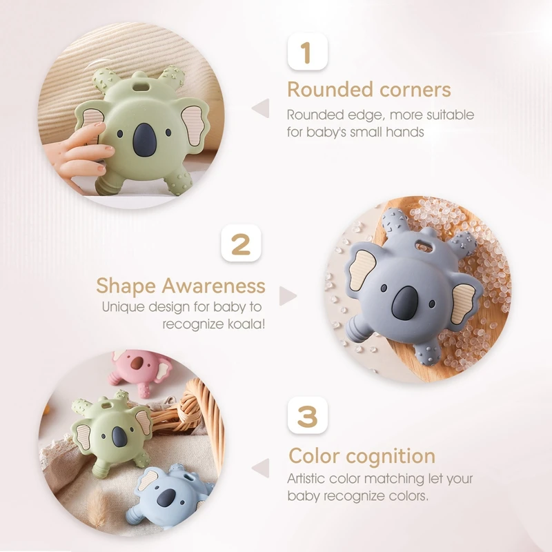 1pc Silicone Teether,Food Grade Baby 0-12 Months,Teething Ring Sensory Toys for Toddlers,Silicone Cartoon koala Toys Accessories