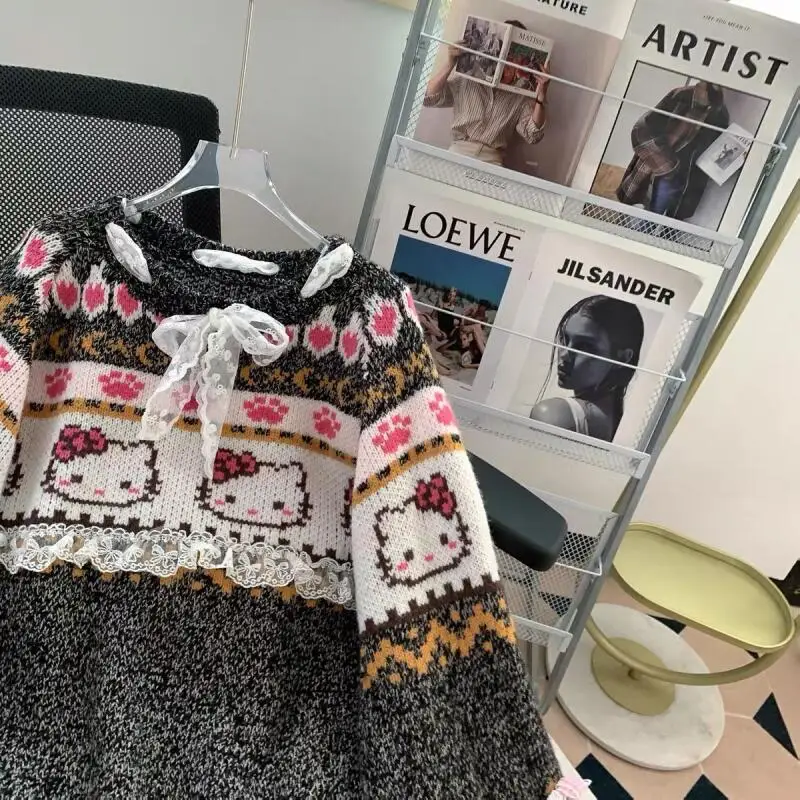 Sanrio HelloKitty Ragazza cotone Kawaii Anime Studente di moda Casual Maglione a maniche lunghe primaverile e autunnale Girocollo Nuovo top caldo