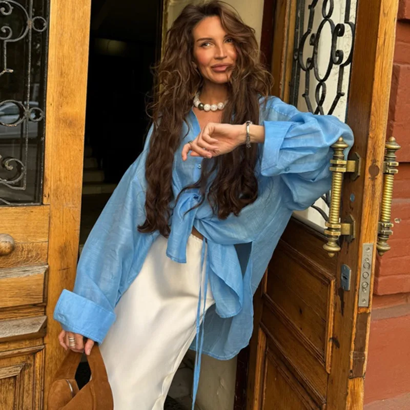 Talenza Jesienne Bluzki Damskie Modne Kołnierzyk Klasyczny Jednolite Kolory Luźny Krój Prześwitujący Kardigan Nowe Modne Koszule Damskie Do Pracy