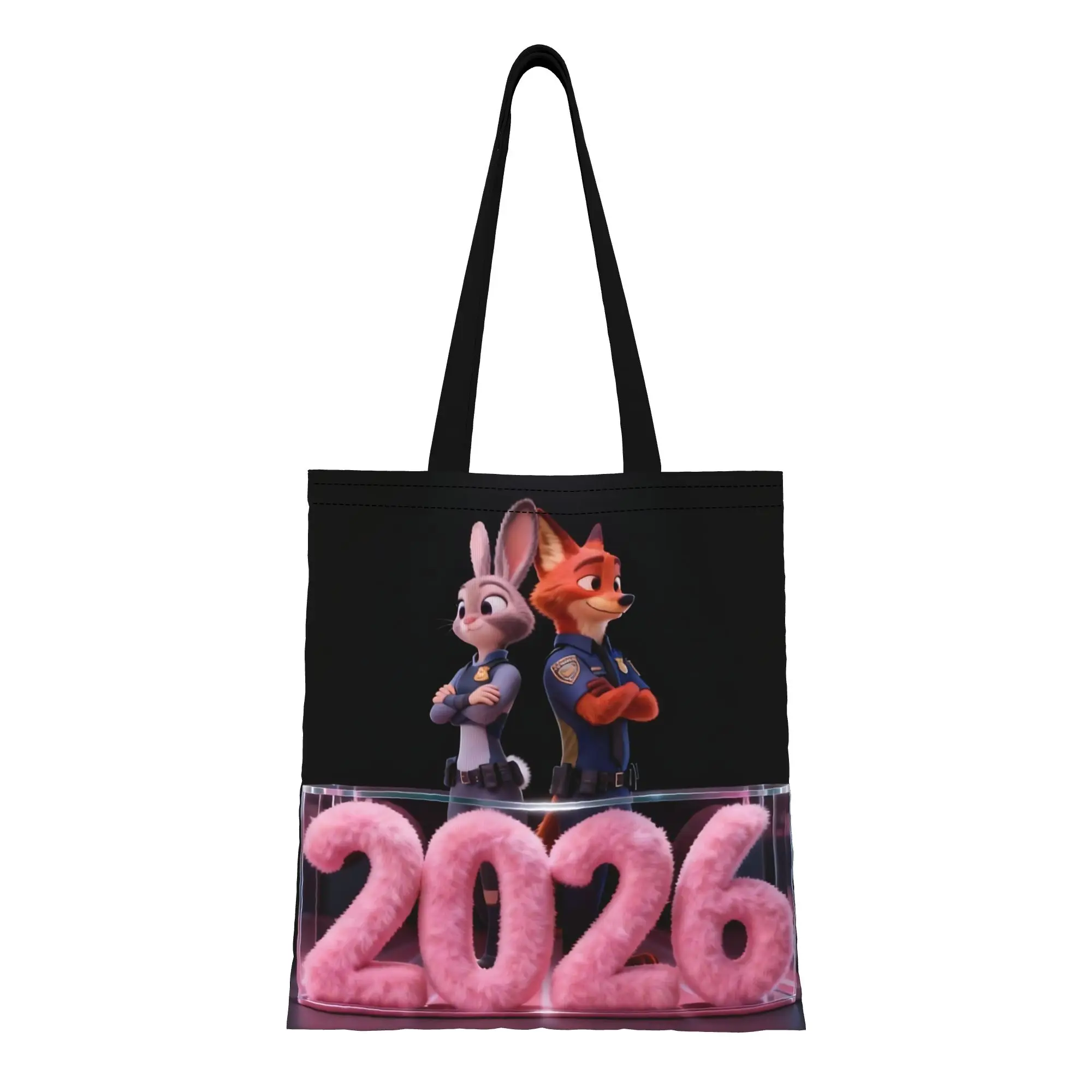 

1 шт. многоразовая двусторонняя холщовая сумка-тоут на плечо с изображением Джуди и Ника из мультфильма Disney Zootopia 2, ко Дню святого Валентина, 2026