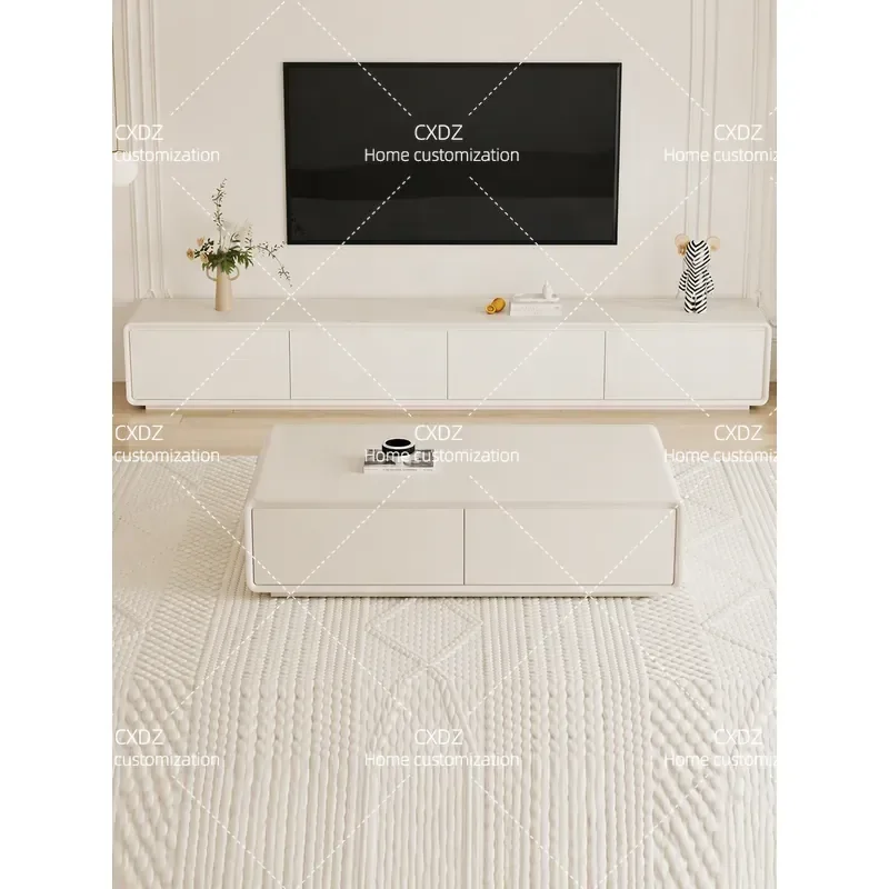 Solid Wood TV Cabinet Living Room Furniture Black High End Small Apartment Coffee Table and TV Stand Combination Modern Home