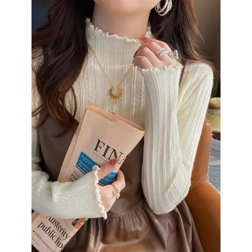   2025 froncé Turtlene femmes chandails automne hiver autre matériel 00% dames tricots Faionable haut confortable