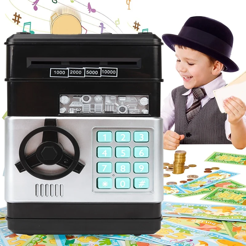1 Set Black ABS Piggy Bank Cash Coin Can ATM Bank Coin Money Bank For Kids Gift Black