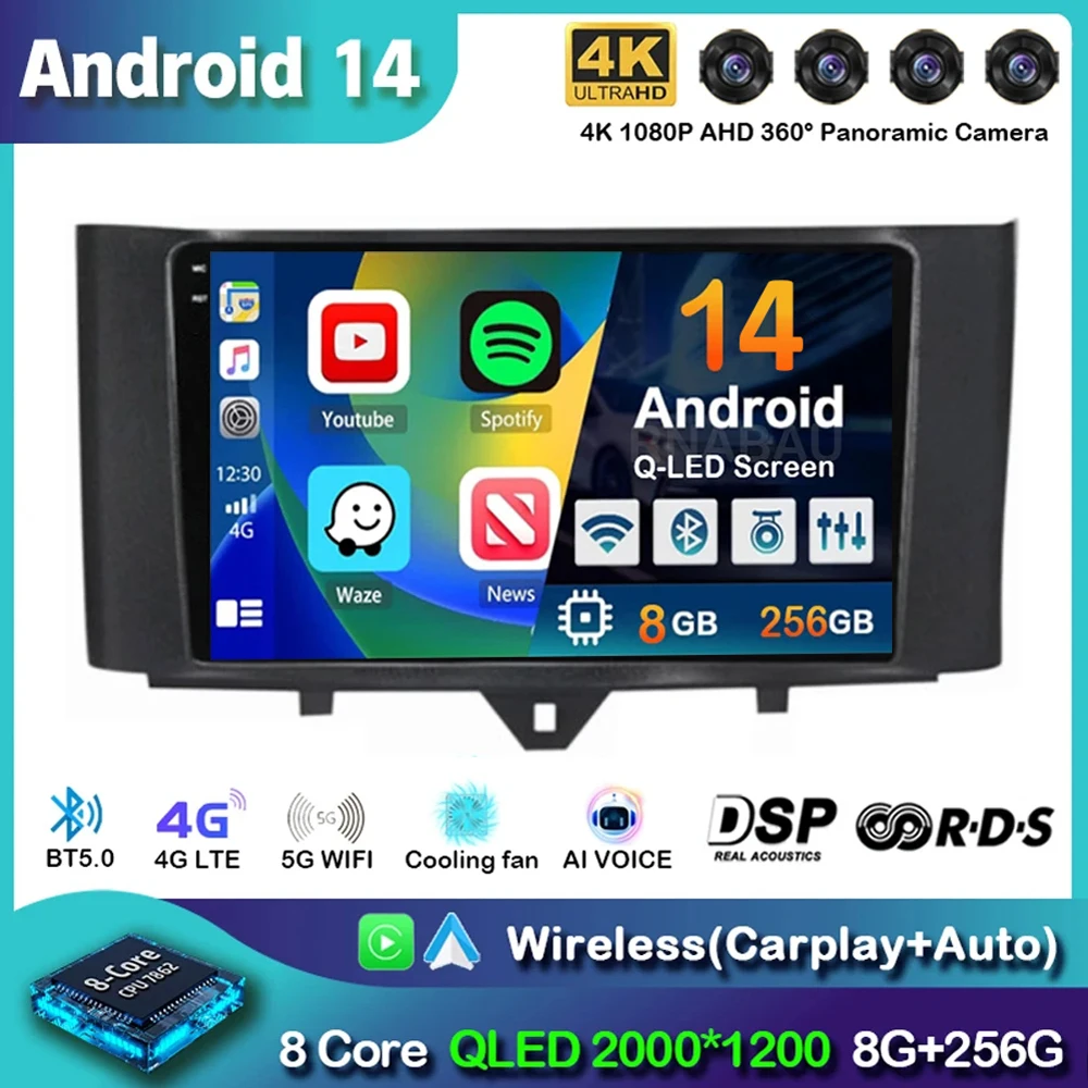 

Android 14 Carplay Auto Car Raido For Mercedes Benz Smart Fortwo 451 2010-2015 Multimedia Video Player Autoradio GPS 4G Stereo