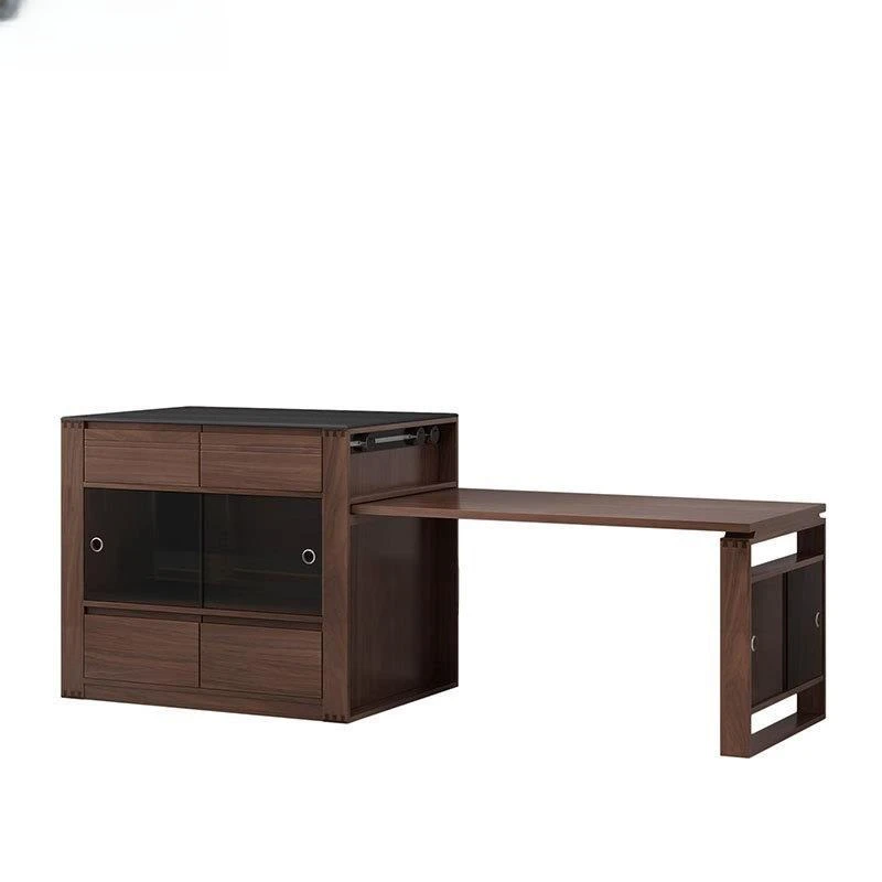 simple cherry wood, Japanese-style rock slab island integrated dining table, large board table light for home eating