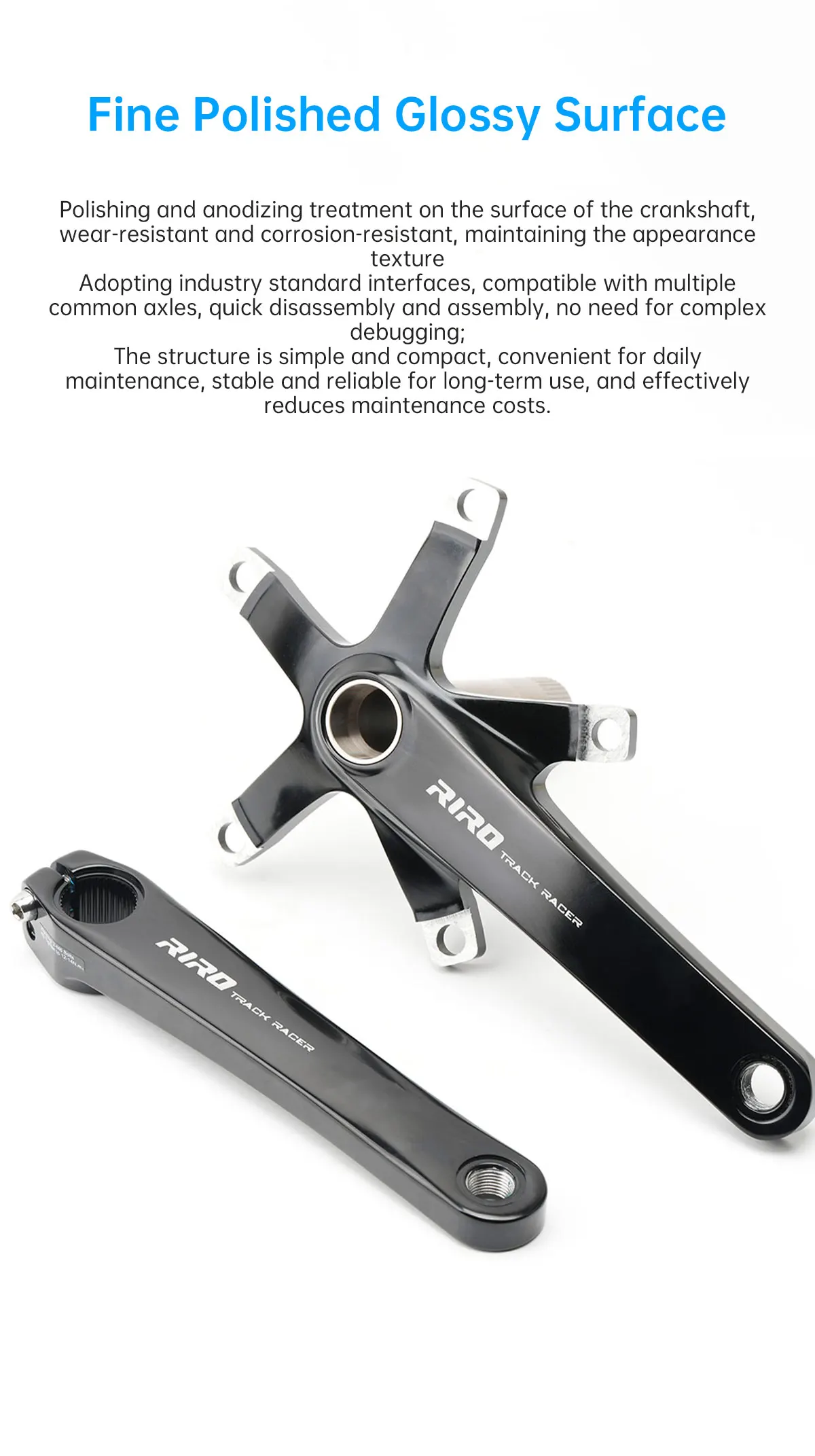 RIRO Superleichte Rennrad-Kurbelgarnitur aus Aluminiumlegierung, Hollowtech 144 BCD, Single-Speed Fixed-Gear-Fahrrad mit 51T Kettenblatt – Detail 8
