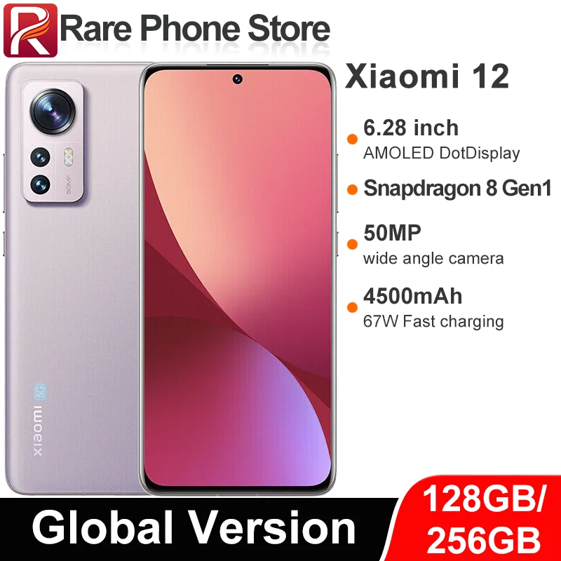 الإصدار العالمي من شاومي 12 128 جيجابايت/256 جيجابايت سنابدراجون 8 Gen 1 6.28 بوصة 2400 × 1080 شاشة AMOLED كاميرا 50 ميجابكسل + 32 ميجابكسل بطارية 4500 مللي أمبير في الساعة NFC