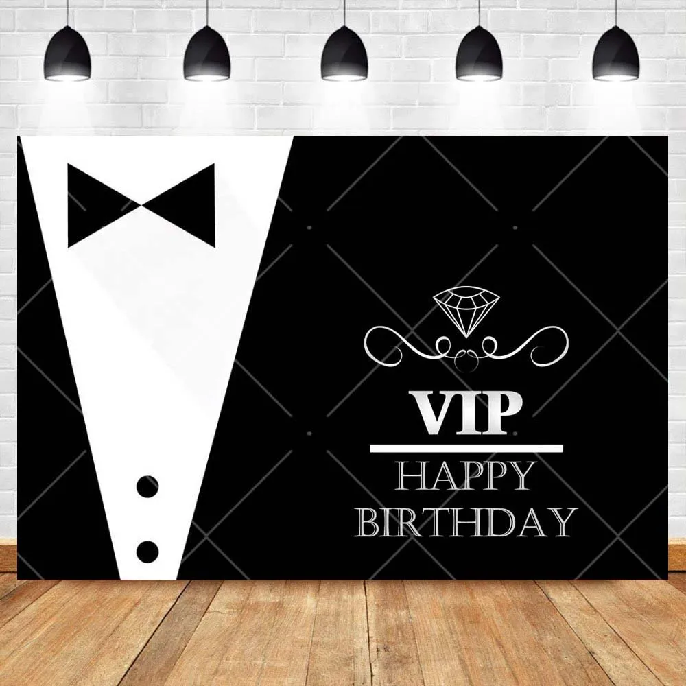 Classic Man Adult Birthday Party Backdrop Custom Black Gentleman Tuxedo Bow Tie Decor Banner Photography Background Photo Studio