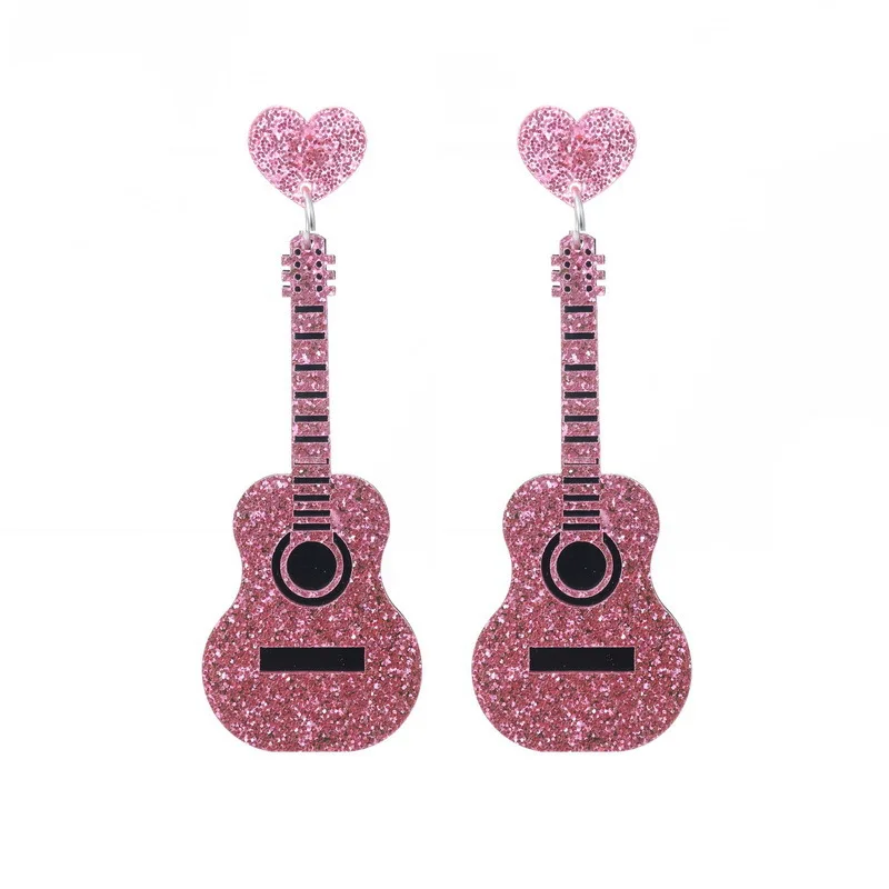 New Classical Electric Guitar Instrument Earrings Retro Literary Romantic Personality Hip Hop Guitar Lover Acrylic Earrings