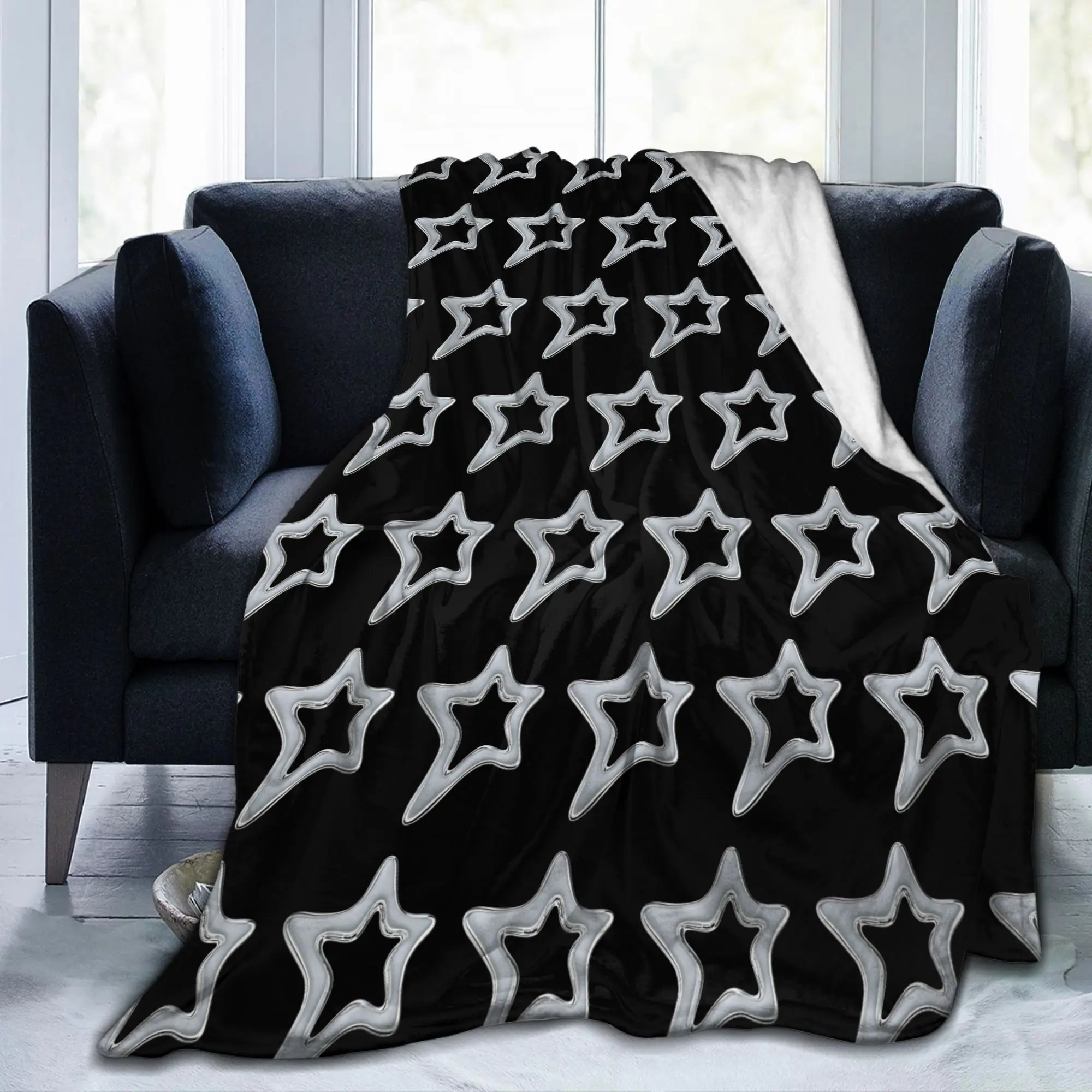 Y2k Grunge Stars 2000s Cyber Blanket Flannel Spring Autumn Vintage Multifunction Warm Bedding Throw Blankets for Home