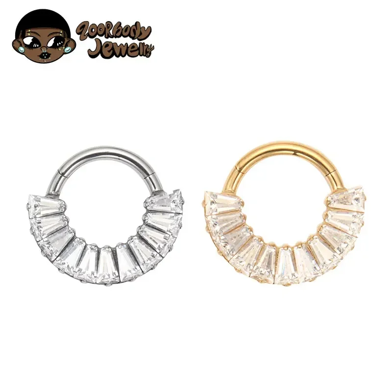 

ASTM F136 Titanium 16G Sector CZ Daith Earring Hoop Front Facing Hinged Segment Clicker Septum Nose Ring Piercing Body Jewelry