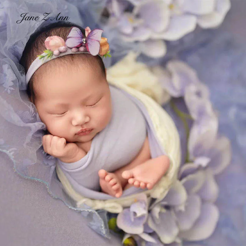 Newborn baby photo props infant girls floral headband flower matching guaze