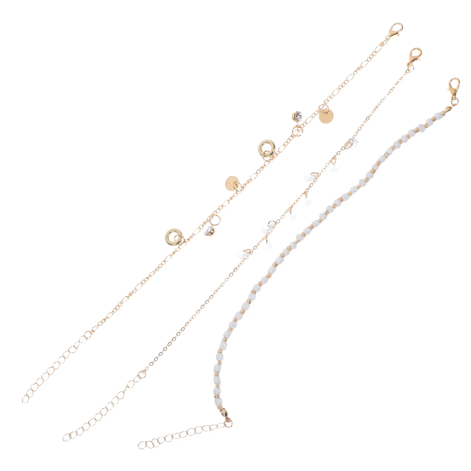 

1Set Creative Elegant Anklet Premium Quality 3 Separate Chains Tassels Adjustable Circular Foot Chain Woman Gift