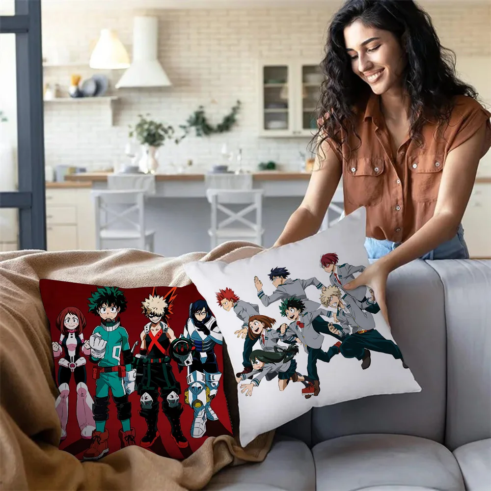 M-My Hero AcademiaS Pillow Covers Cartoon Sofa Decorative Home Double-sided Printing Short Plush Cute Cushion Cover