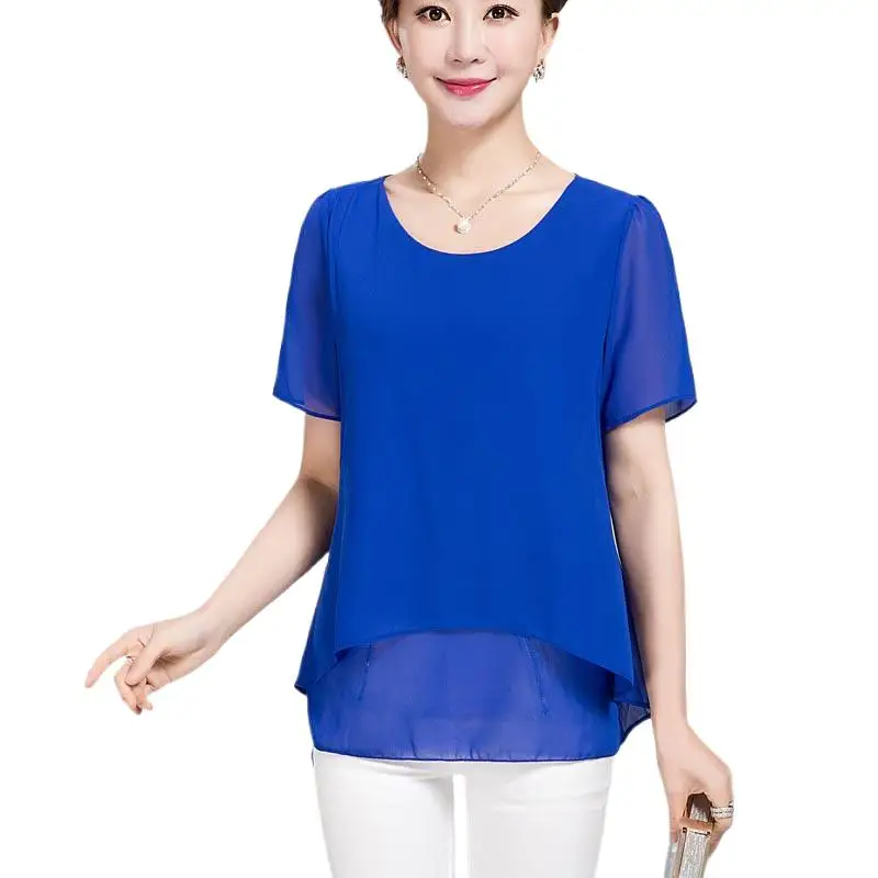 Blusa feminina de verão em chiffon, estilo coreano, manga curta, plus size, barata, tamanho 5XL 6XL.