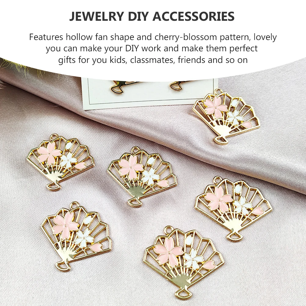 

10 pcs Sakura Pendants Fan Diy Accessories Hollow Metal Enamel Charms Cherry Blossom Pattern Jewelry DIY Crafts Gifts