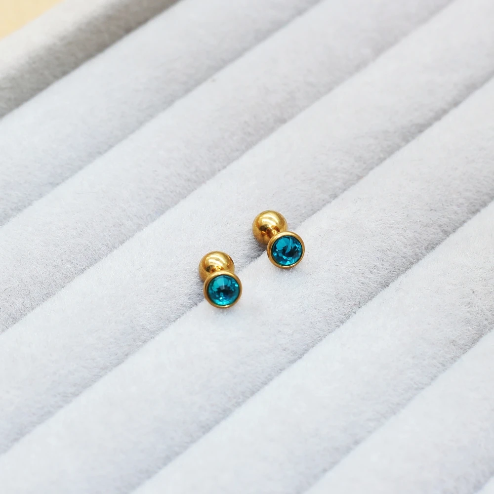 18G Edelstahl-Ohrstecker mit Seeblauen Steinen, Schraubverschluss, Antiallergisch, Farbbeständig, 1,0 mm x 6 mm Zirkonia-Nadelstift-Ohrringe – Detail 3