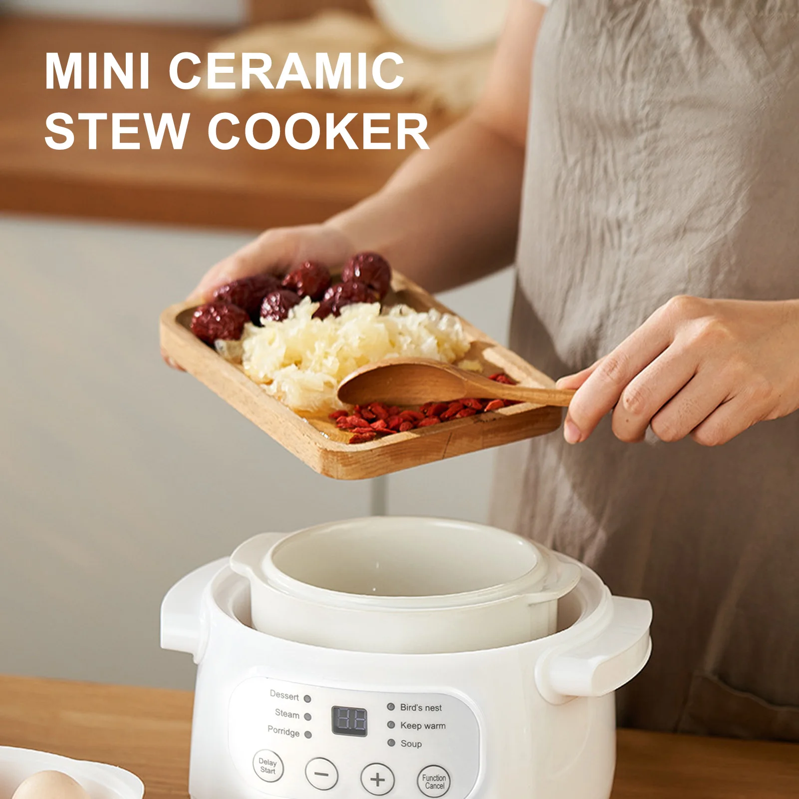 

Мини-электрическая мультиварка 200 Вт, емкость 1 л, керамическая кастрюля для тушения каши и супа с функцией автоматического отключения питания