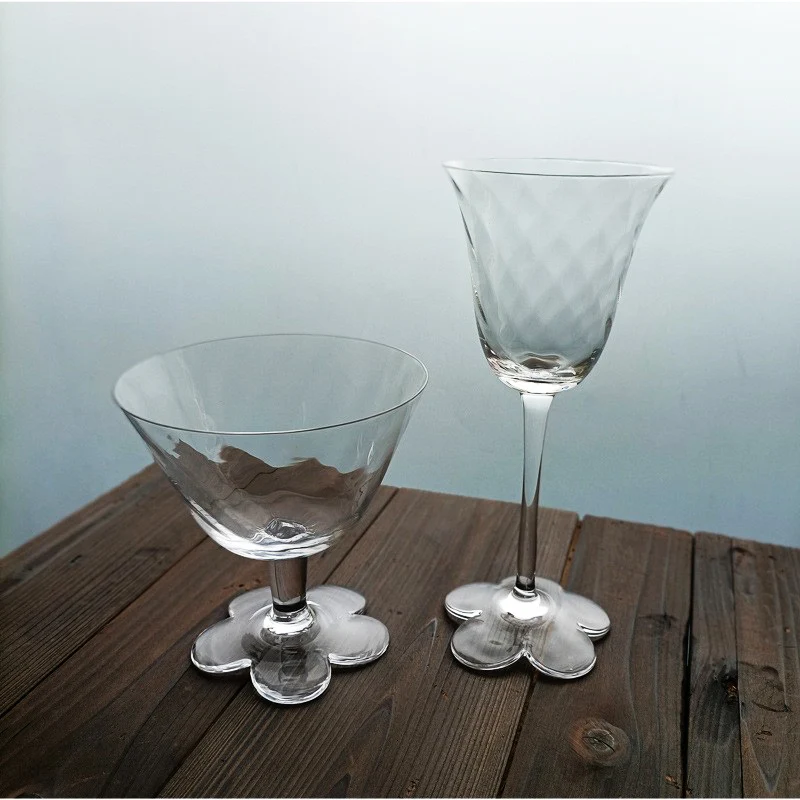 Transparent Flower Wine Glass, A Small Fresh Lead Free Glass, Ice Cream Glass, European Style Home Vintage Glass