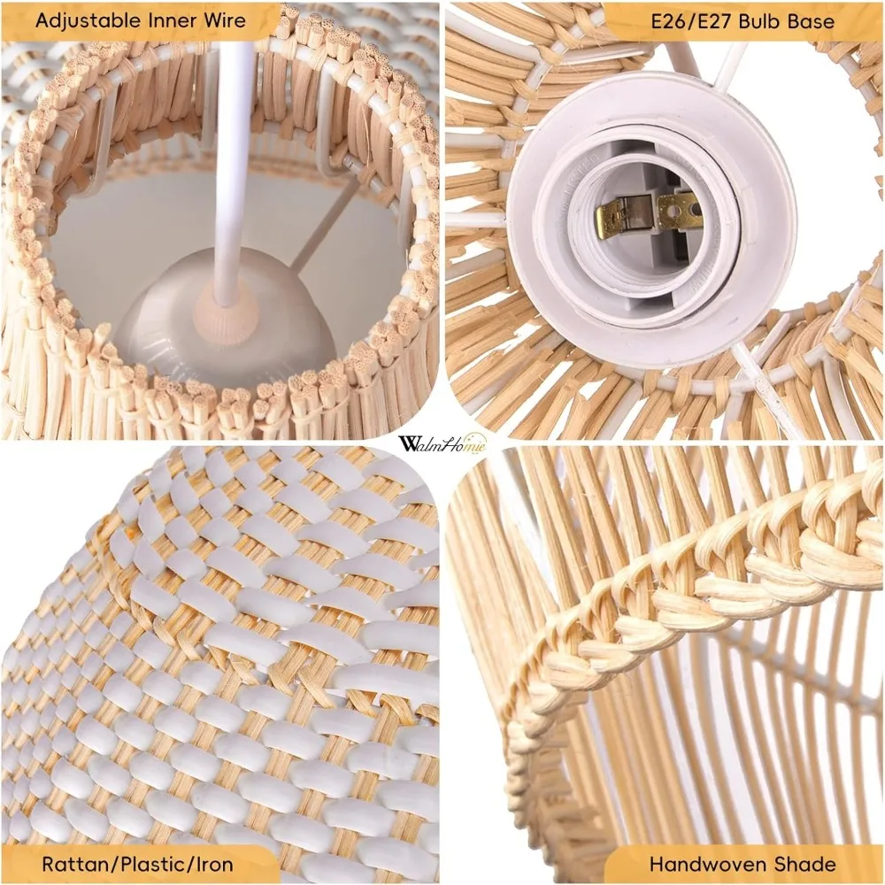 등나무 샹들리에 다이닝 룸 거실 펜던트 조명 Handwovenn 대나무 천장 매달려 전등 샹들리에 35CM