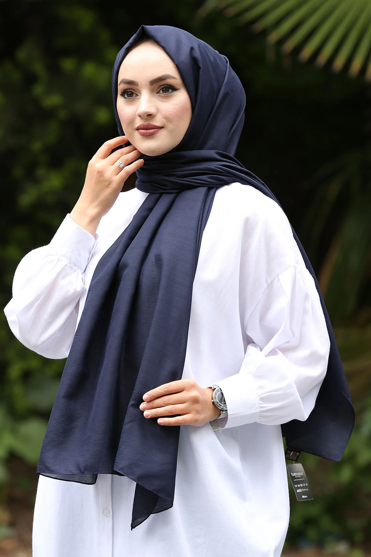 Safir Shawl E-Navy Blue Winter Autumn 2021 Muslim Women Hijab headscarf Islamic Turkey