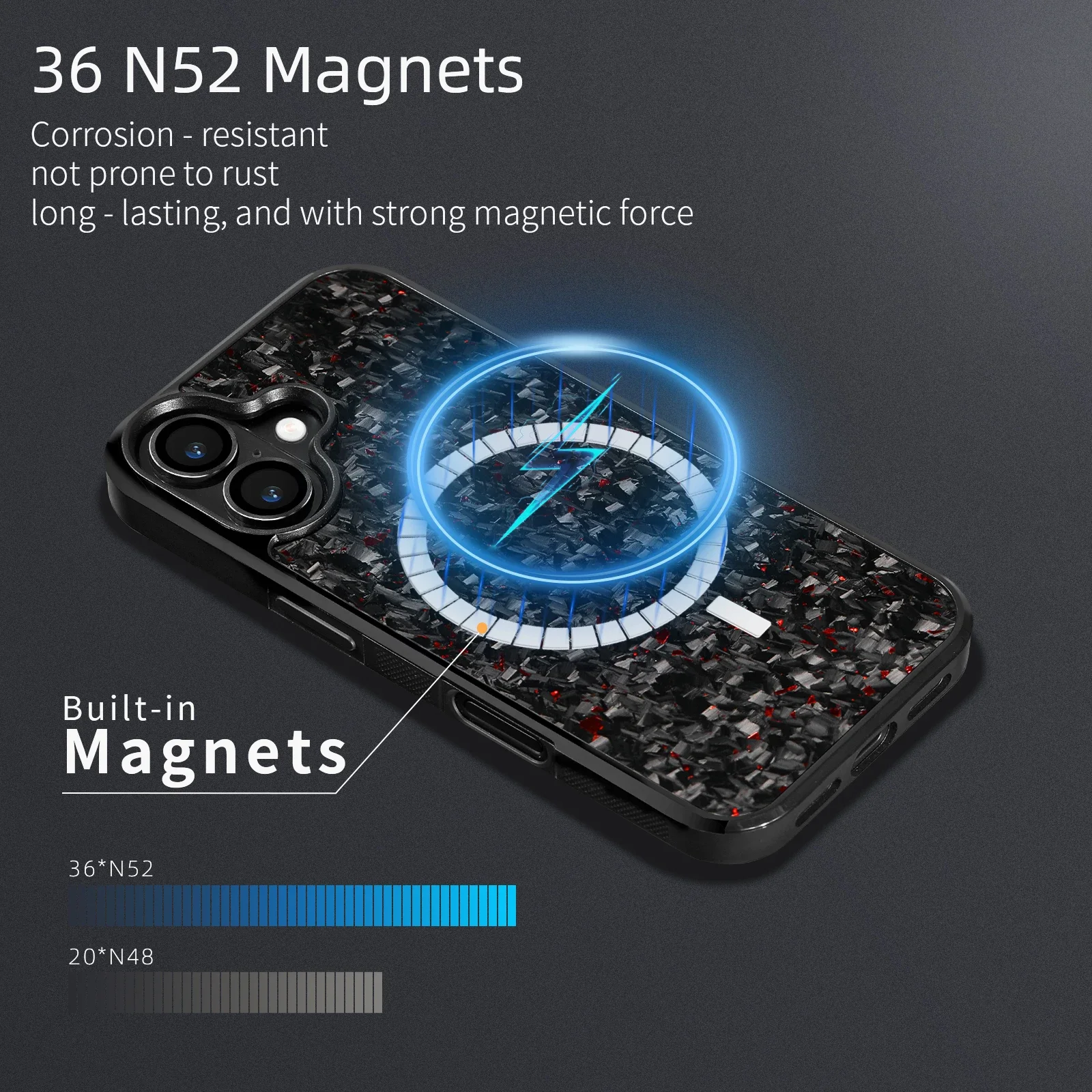 حافظة هاتف رفيعة للغاية من ألياف الكربون المغناطيسية 100% متوافقة مع موديلات iPhone 12 13 14 15 16 17 Pro Max Plus
