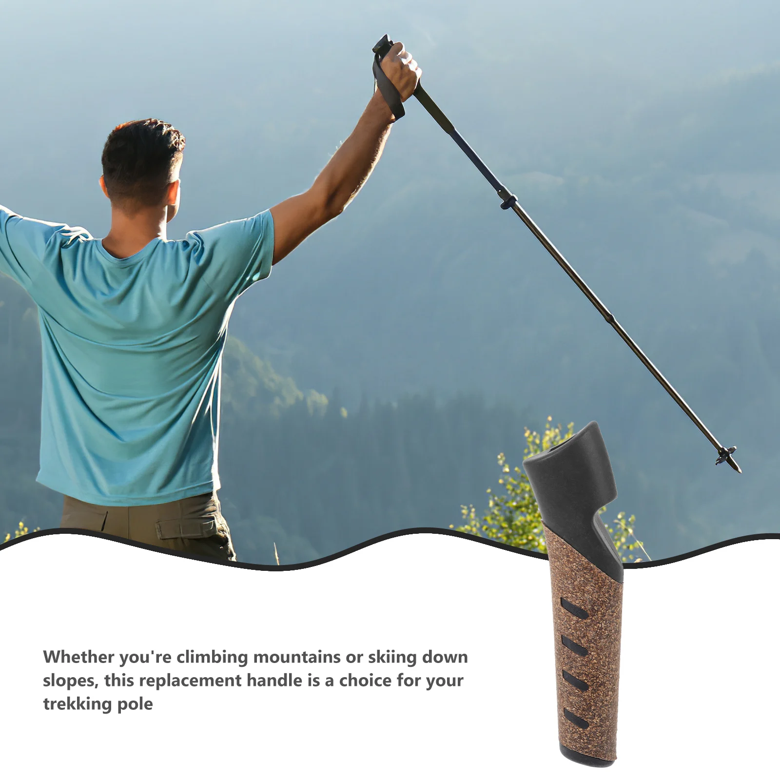 

Wood Trekking Pole Handle Replacement Sturdy Ergonomic Grip For Hiking Skiing Outdoor Activities Universal Adapter For Cane