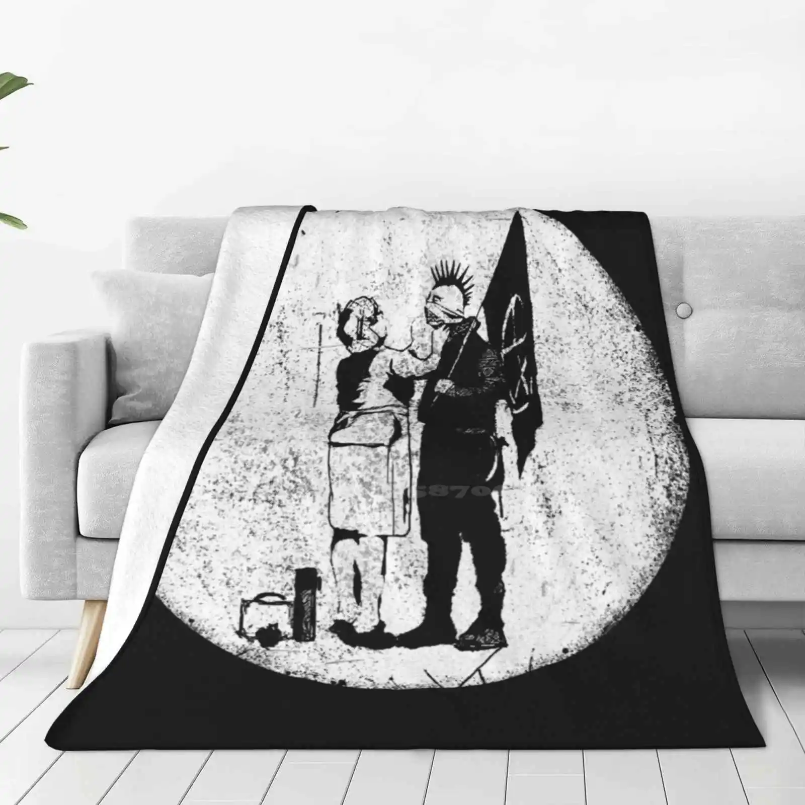 Banksy Anarchist And Mother Trend Style Funny Fashion Soft Throw Blanket Street Art Graffiti Banksy Funny Cool Graphic