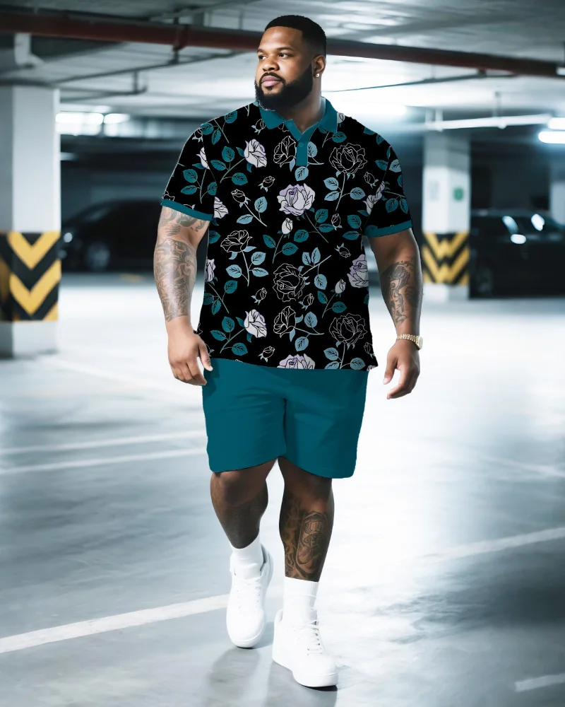 

Big & Tall S-9XL Men's Printed Polo Shirt, Short Sleeve Shirt, and Shorts Set