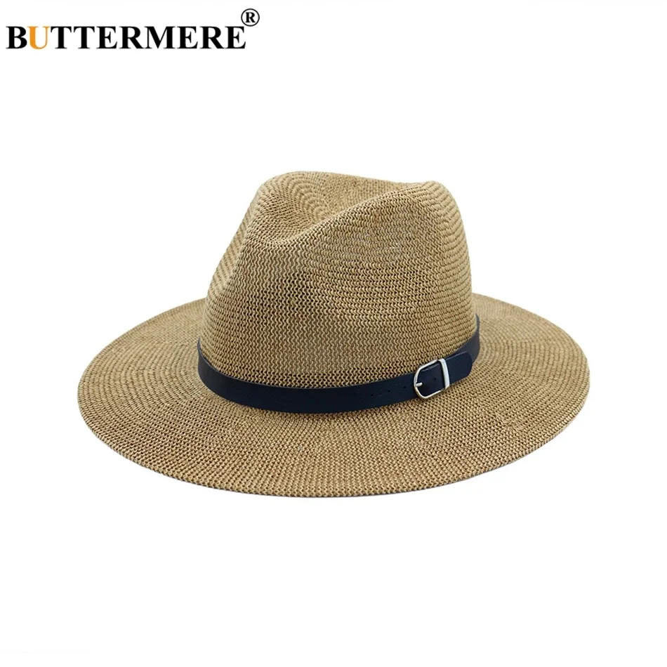 

BUTTERMERE Beach Straw Hat Brown Women Mens Wide Brim Elegant Panama Hat Fedora Female Casual Fashionable Summer Sun Hats