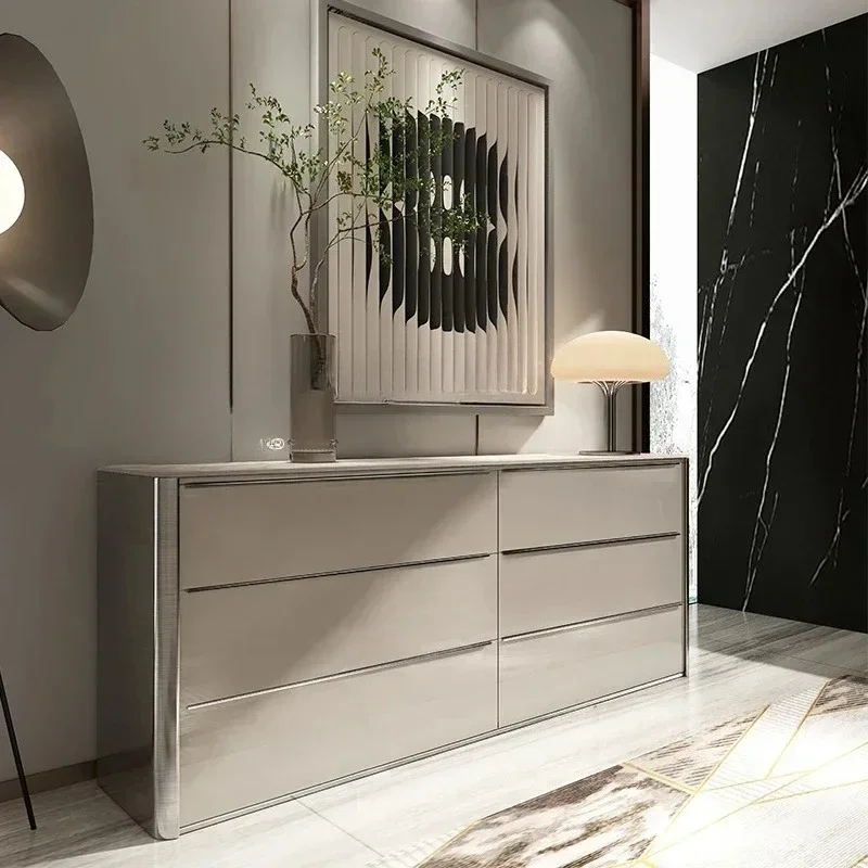 Italian minimalist solid wood six-bucket cabinet light luxury rock slab mystery cabinet multi-functional locker