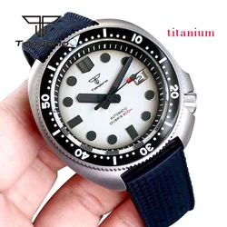 Tandorio-Reloj de buceo automático de titanio NH35A para hombre, 44mm, 20bar, ligero, cristal de zafiro, bisel de cerámica, fecha, correa de goma