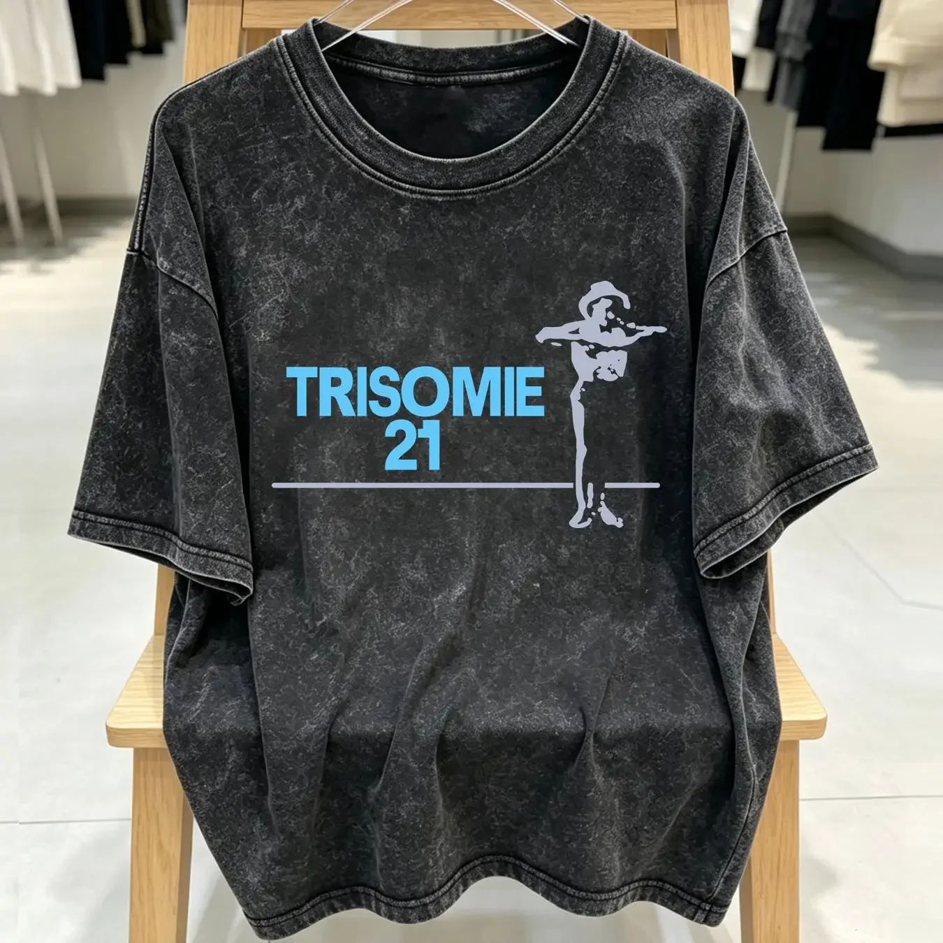 washed T Shirt TRISOMIE 21 80s French minimal new wave darkwave Synth Import Medium long or short sleeves vintage Washed Soft