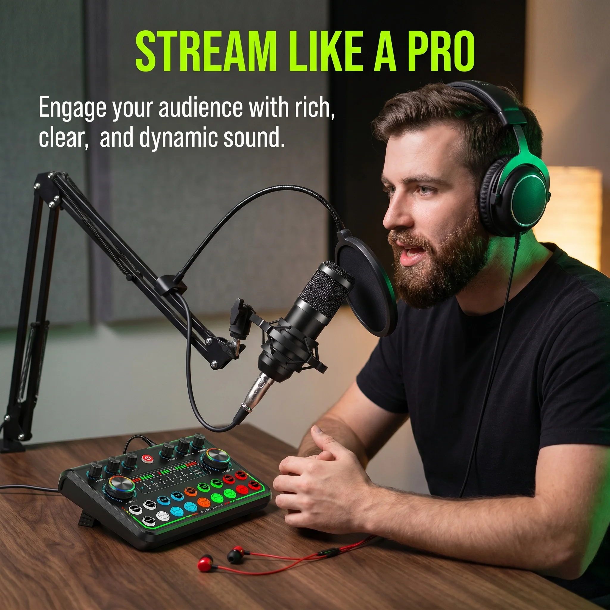 External Sound Card Mixer Microphone Set,Professional Live Streaming Audio Mixer,Multiple Sound Effects&Voice Changing Functions - view 4